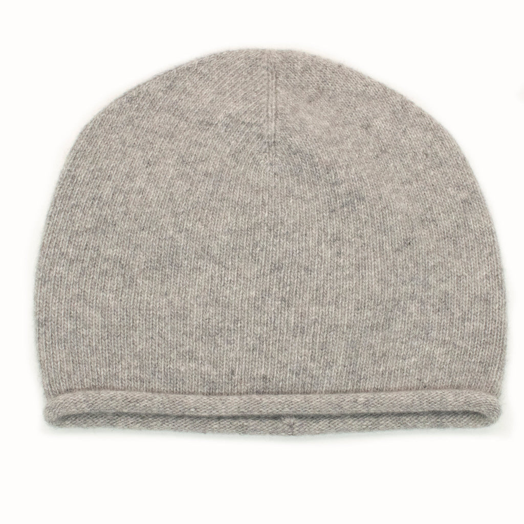 CASHMERE ROLLED CUFF HAT-LIGHT GREY