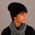 CASHMERE RIBBED HAT WITH FOLDED CUFF- BLACK